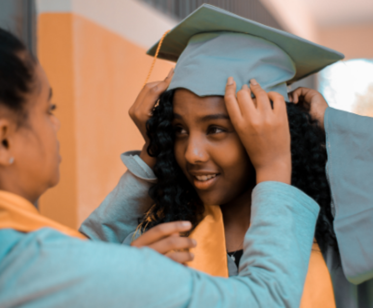 Woman wearing graduation cap